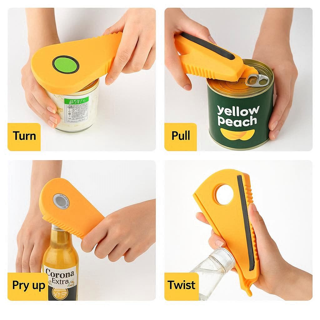 4-in-1 Bottle Opener for Arthritis | Jar & Can Opener Tool