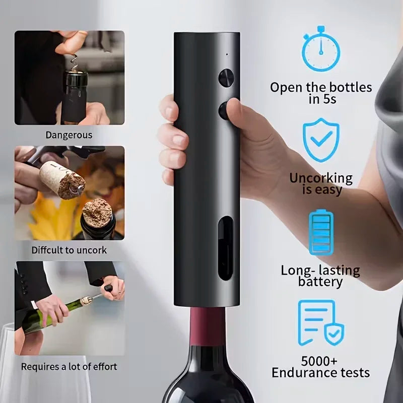 Electric Wine Opener Set — 4-Piece Kit with Foil Cutter, Wine Pourer & Vacuum Stopper | USB-C Rechargeable