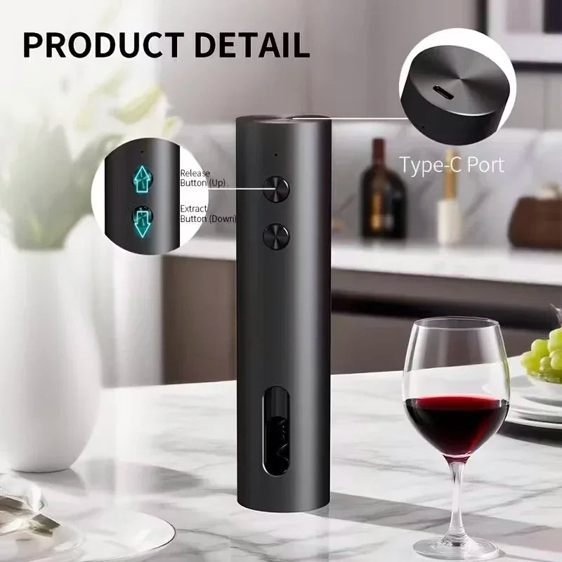 Electric Wine Opener Set — 4-Piece Kit with Foil Cutter, Wine Pourer & Vacuum Stopper | USB-C Rechargeable