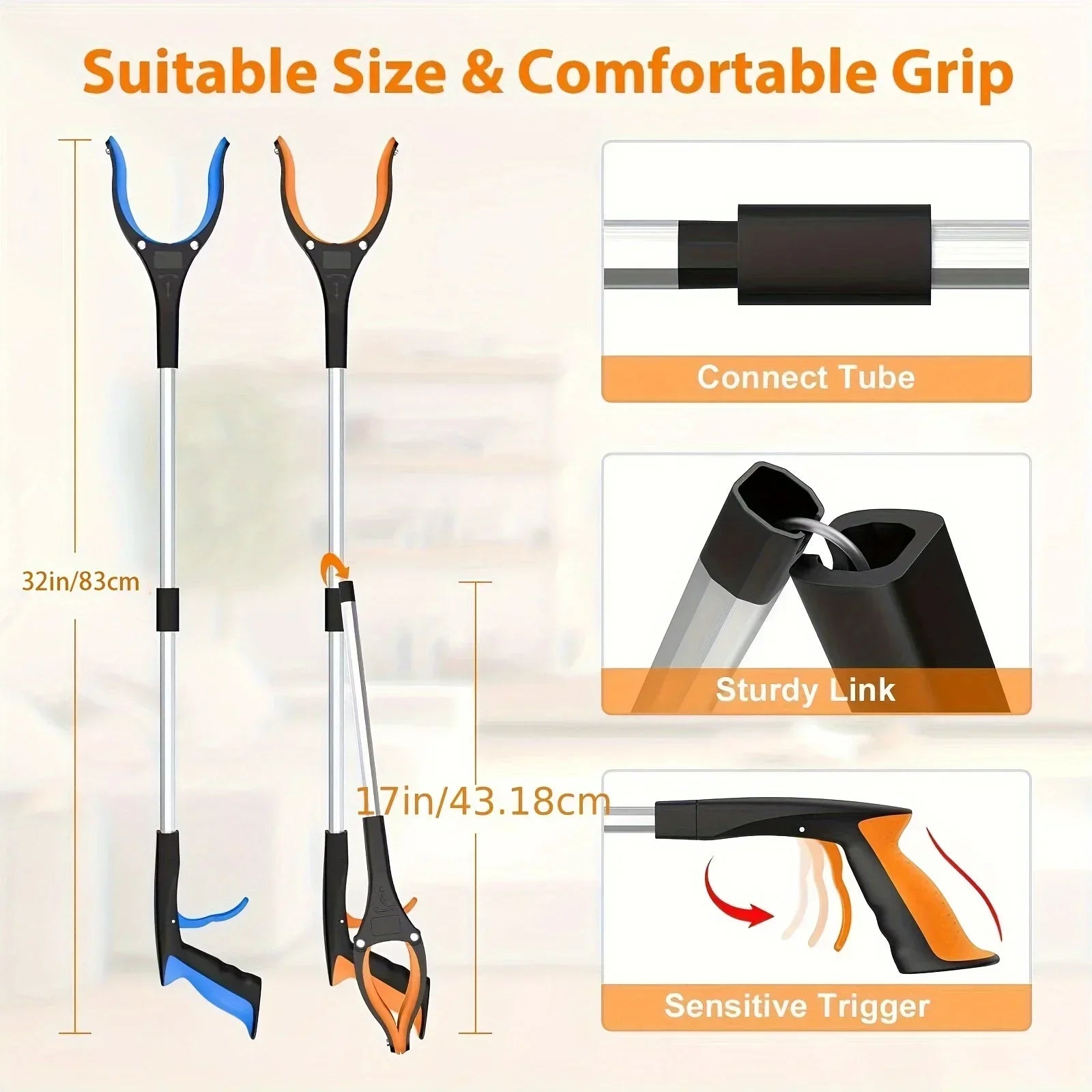 32" Foldable Reacher Grabber Tool — Lightweight Pick-Up Aid with Rotating Grip