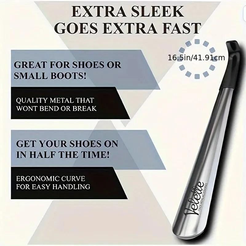 16.5” Long‑Handle Stainless Steel Shoehorn — Easy On Shoes Without Bending
