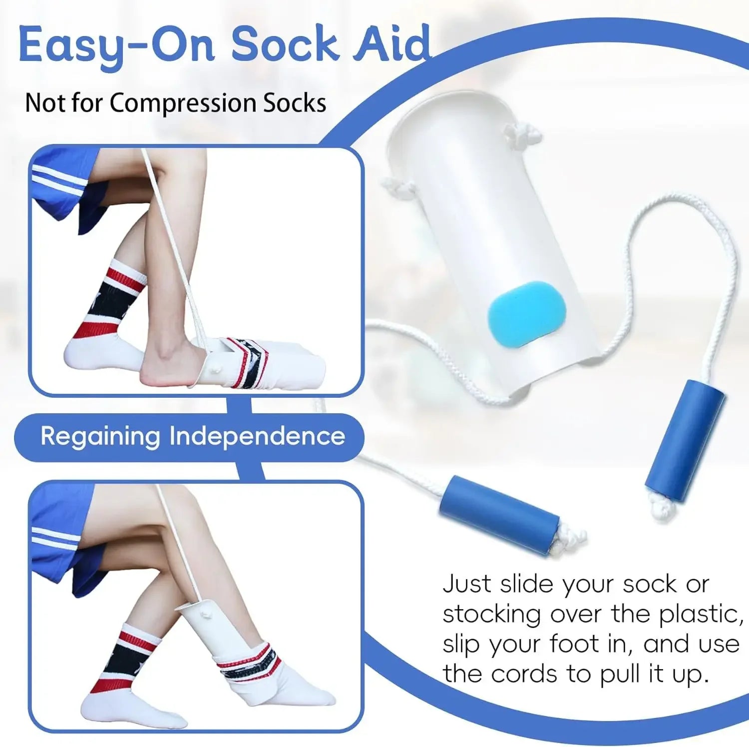 Sock Aid Helper — No-Bend Dressing Tool with Easy-Grip Handles