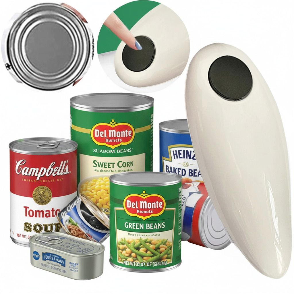 Can opener with familiar American cans